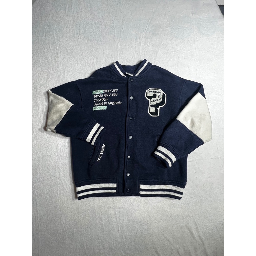 Zara Kids Navy Blue Skate To Be Great Varsity Letterman Jacket Size 8-9 130cm